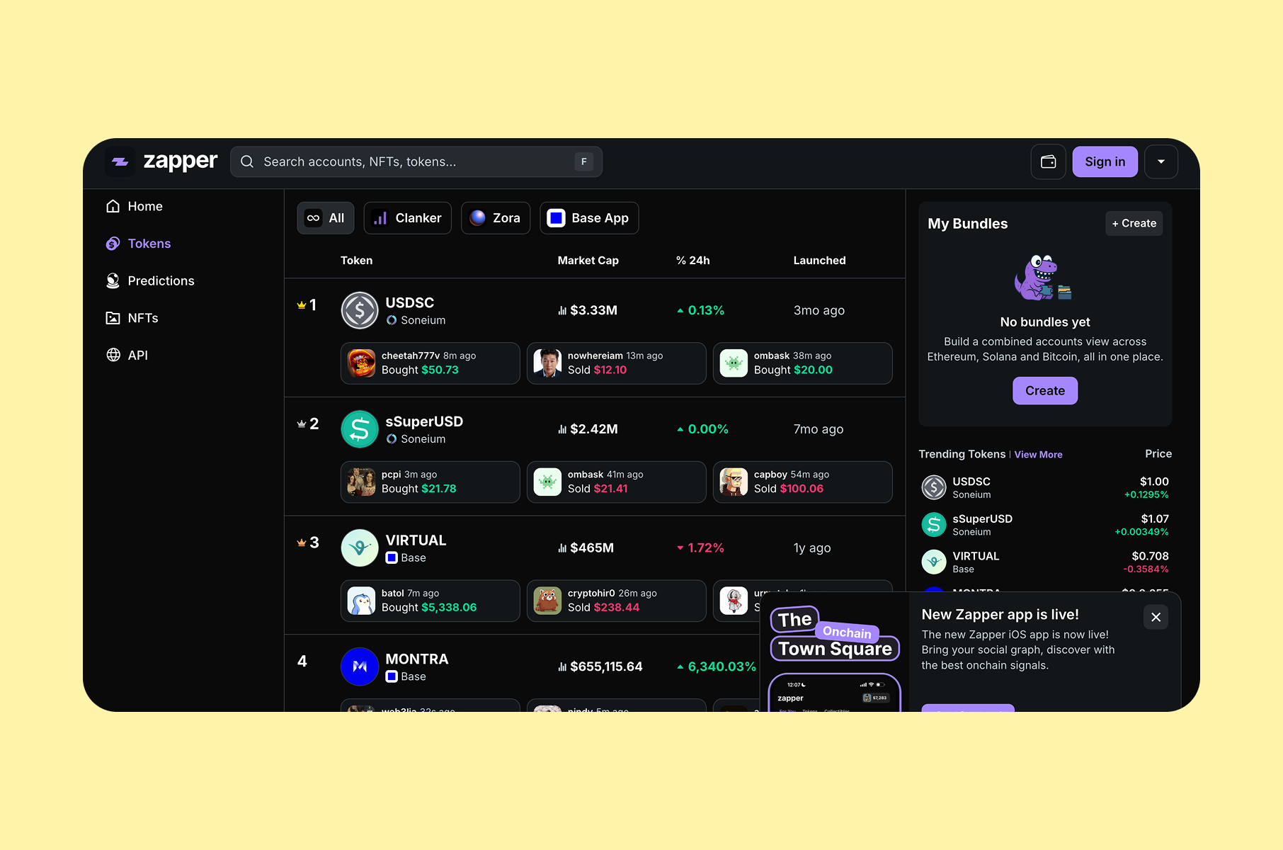 Best Web3 websites: Zapper and their tokens dashboard