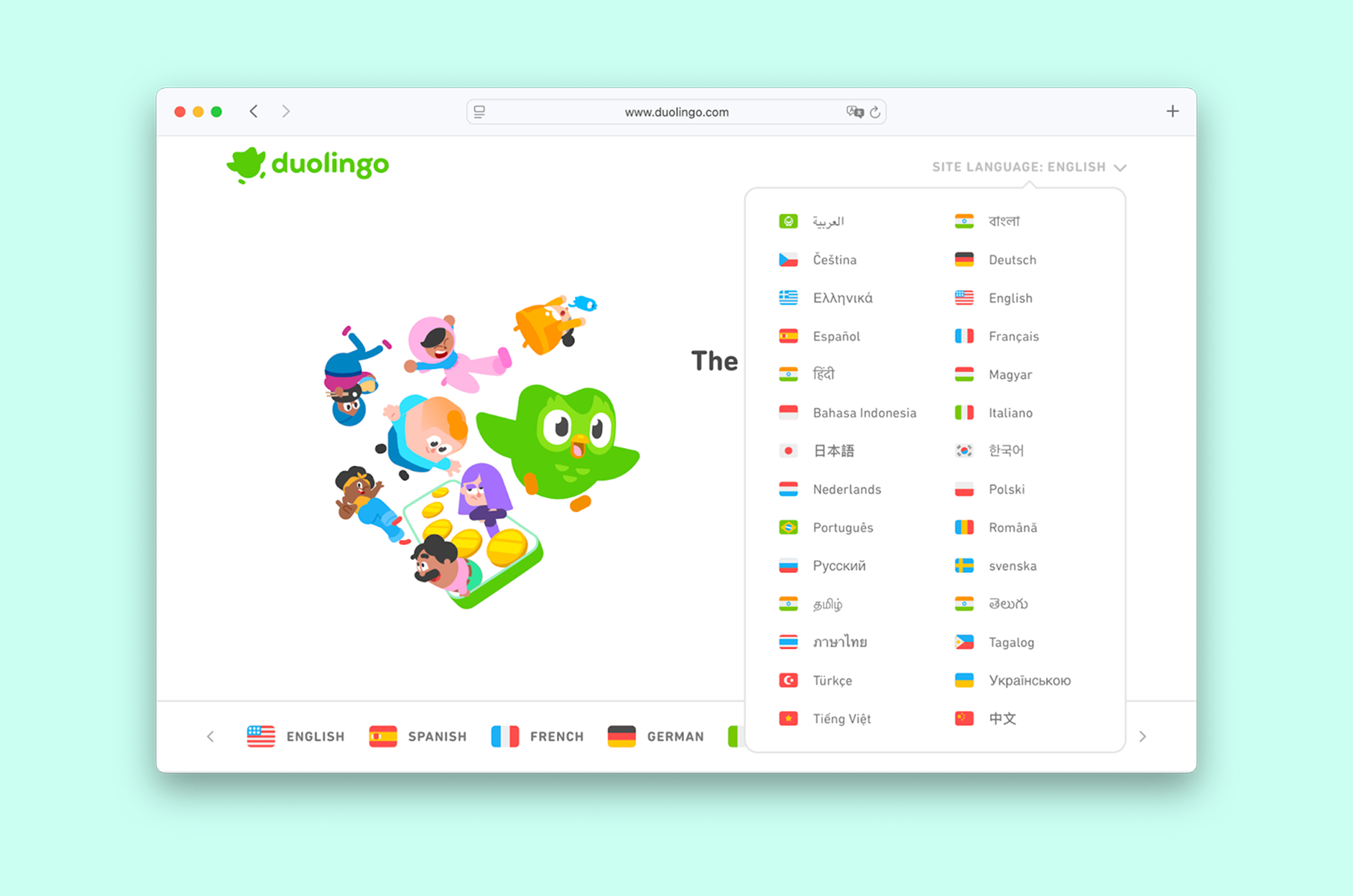 Onboarding experience of Duolingo