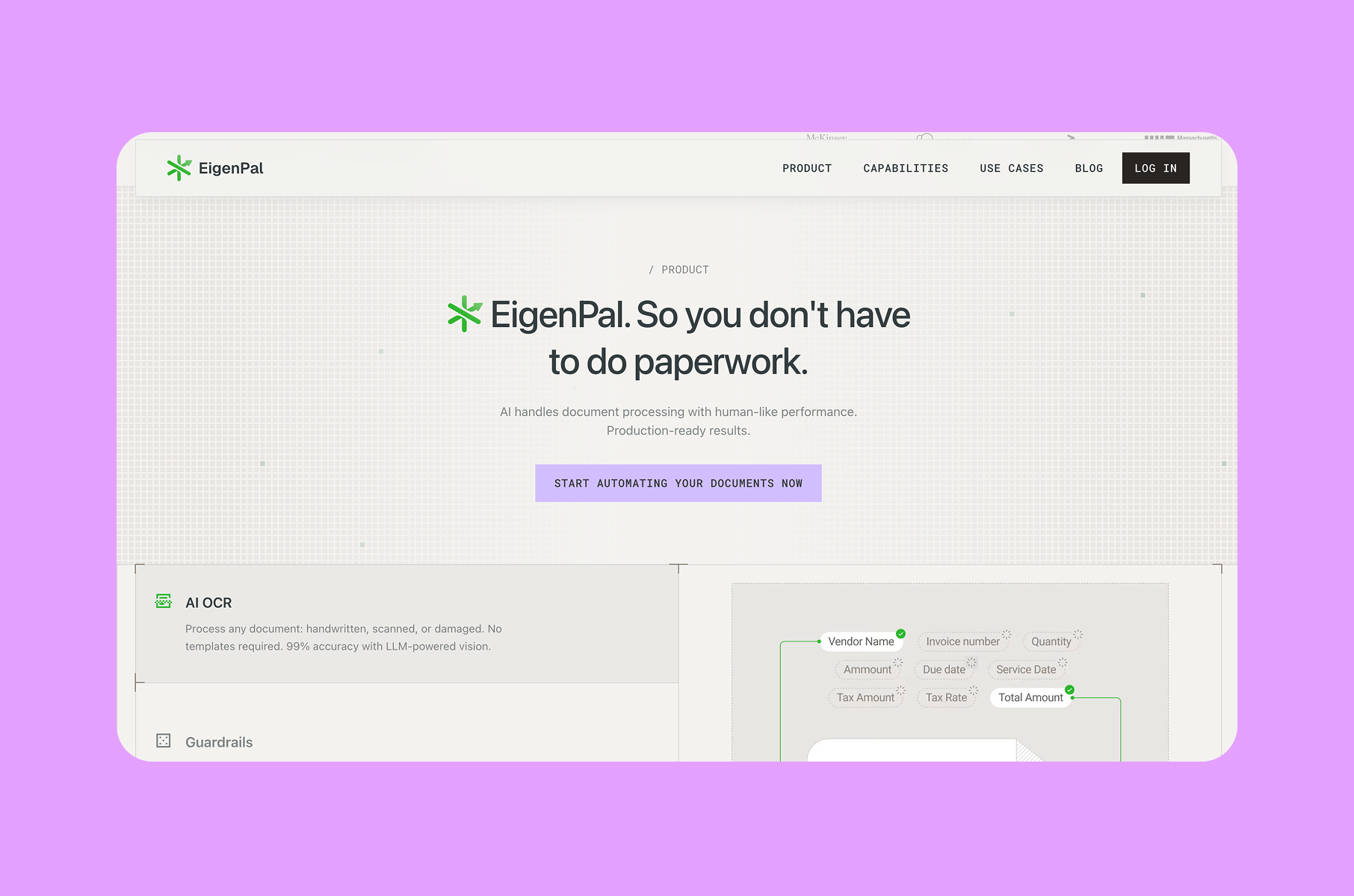SaaS landing page example: EigenPal