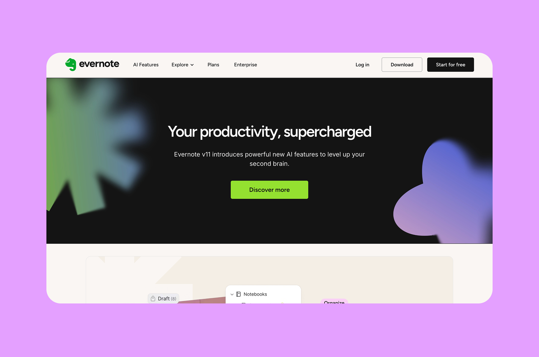 SaaS landing page example: Evernote