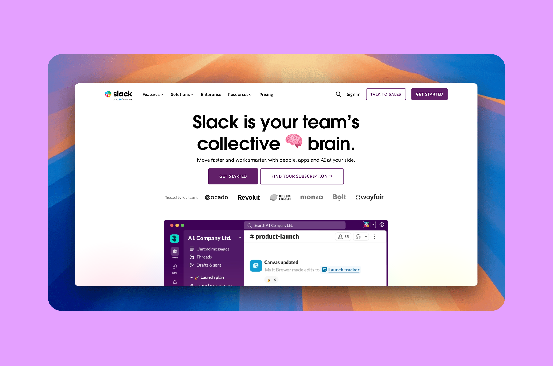 SaaS landing page example: Slack