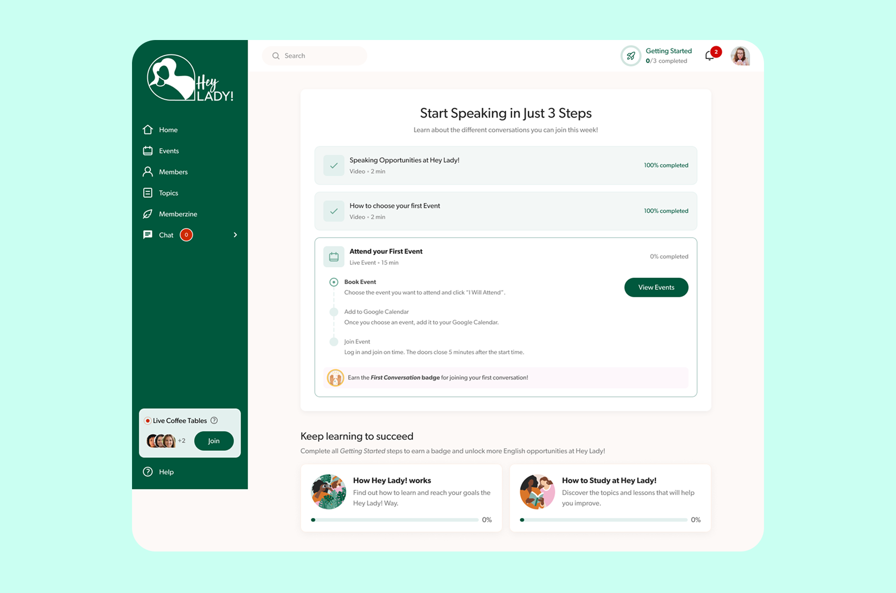 HeyLady: onboarding experience