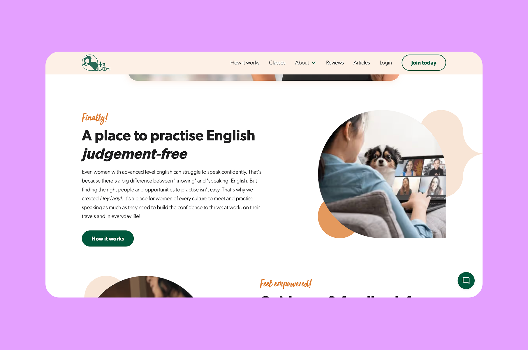 SaaS landing page example: HeyLady, https://merge.rocks/case-studies/heylady