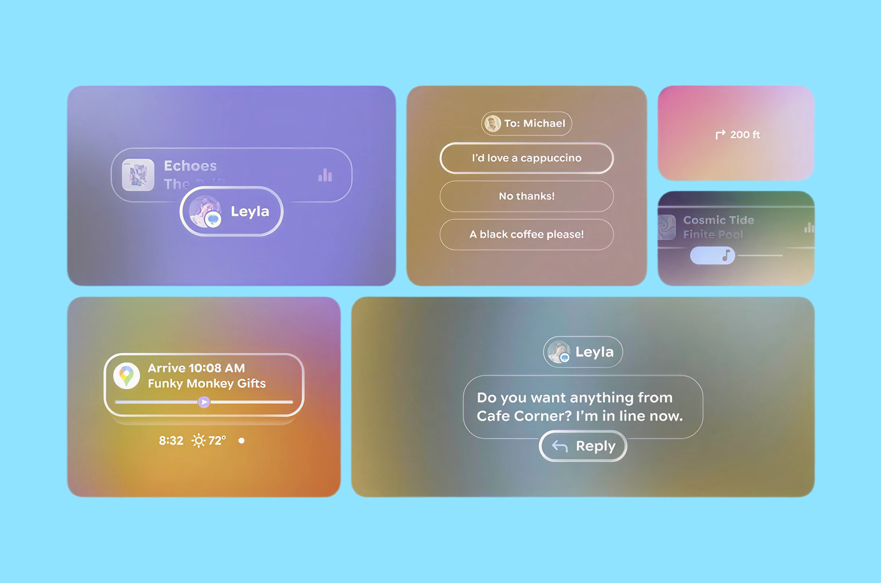 Jetpack Compose Glimmer screenshots, source: https://design.google/library/transparent-screens
