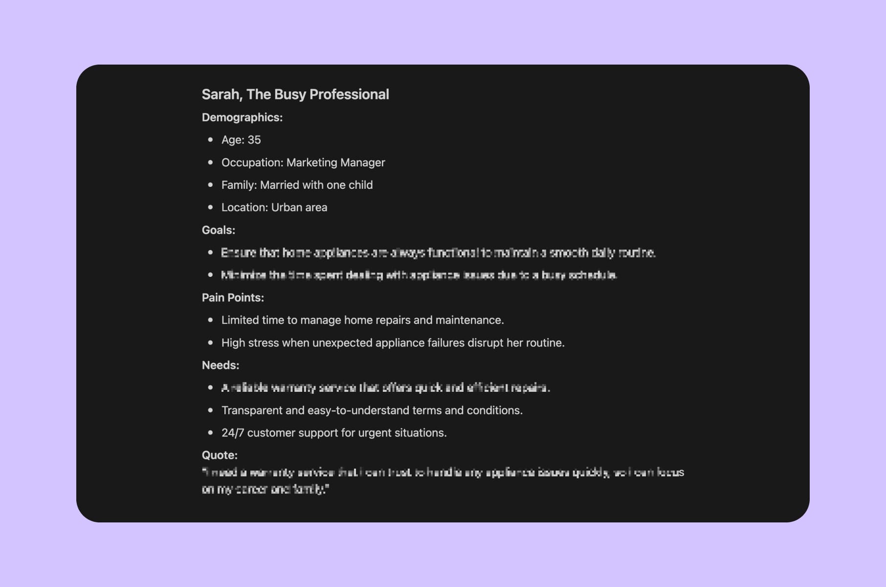 Example of user persona