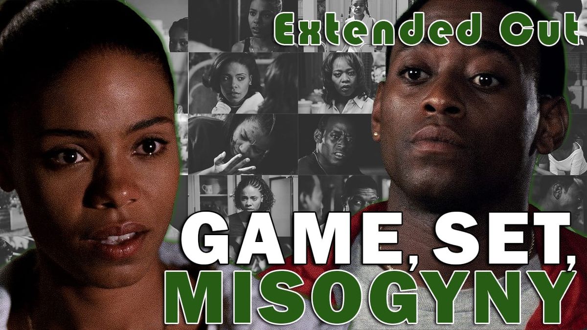 Monica and Quincy from Love and Basketball with the title, "Game, Set, Misogyny - Extended Cut"