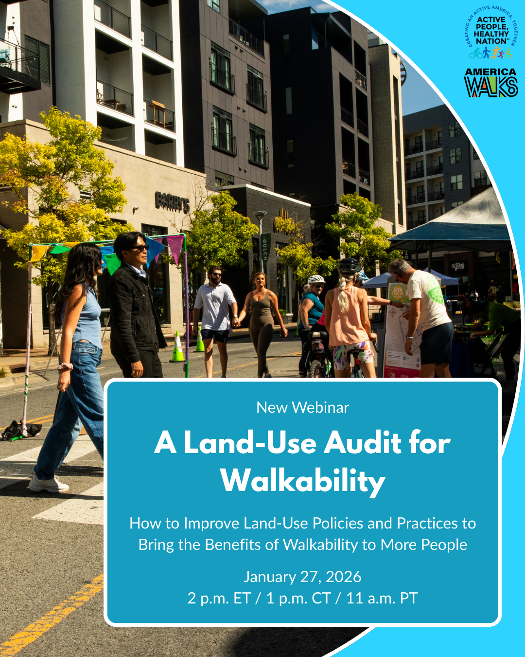 graphic promoting land use for walkability webinar