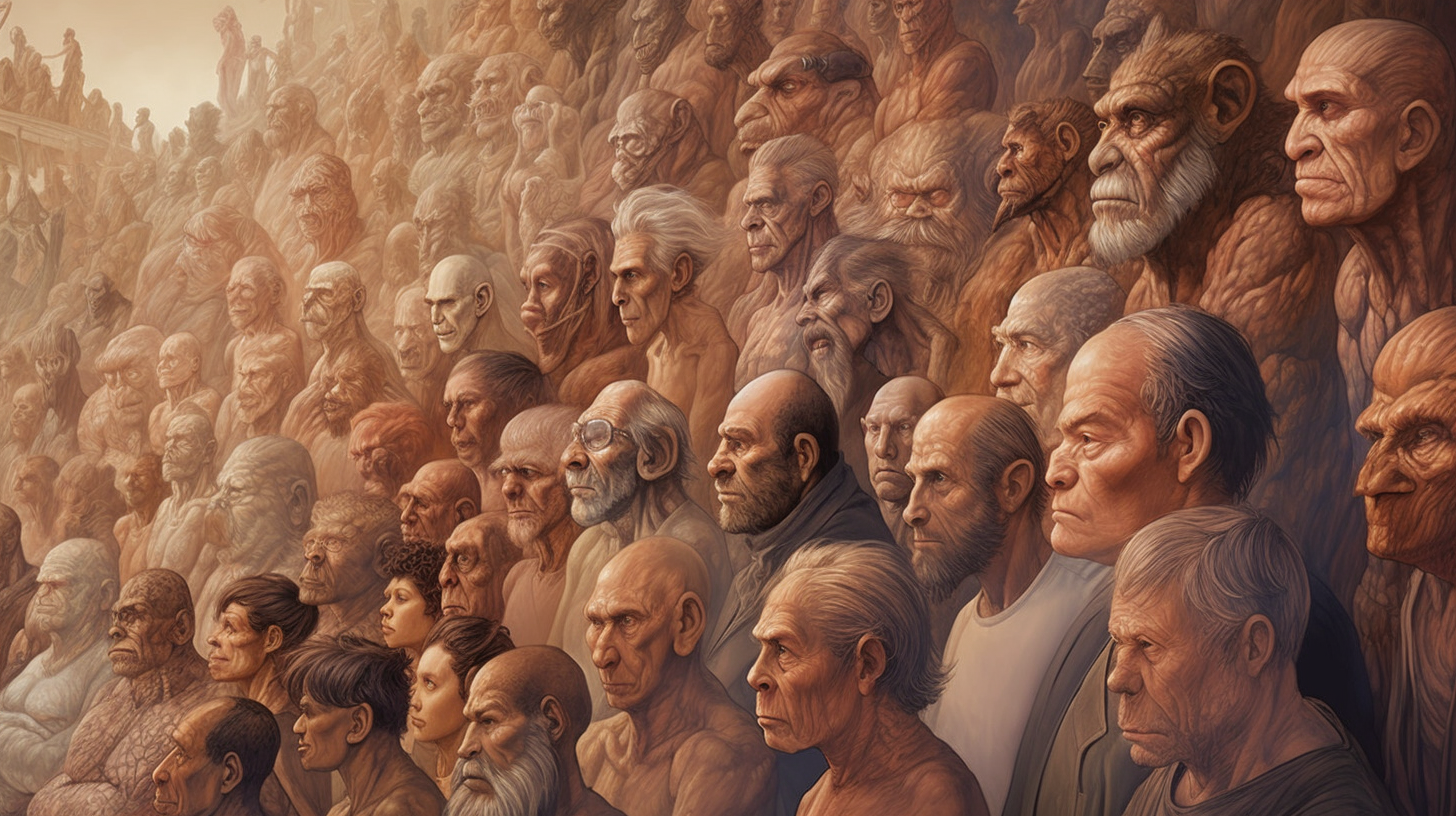 A collection of faces of different ages that have evolved over time