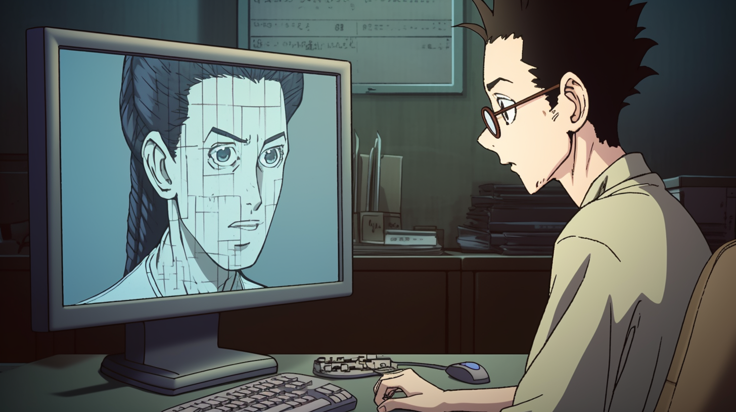 A man speaking to a digital AI