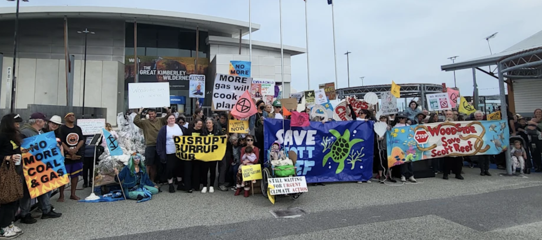 Photograph of demonstrators outside of WA's Maritime Museum