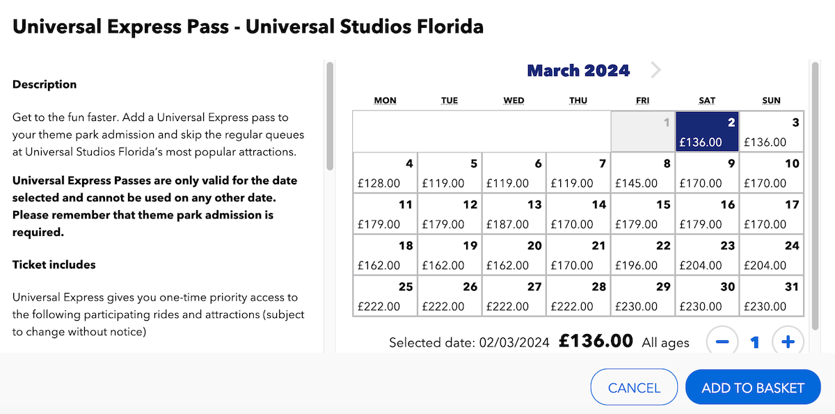 universal express pass pricing