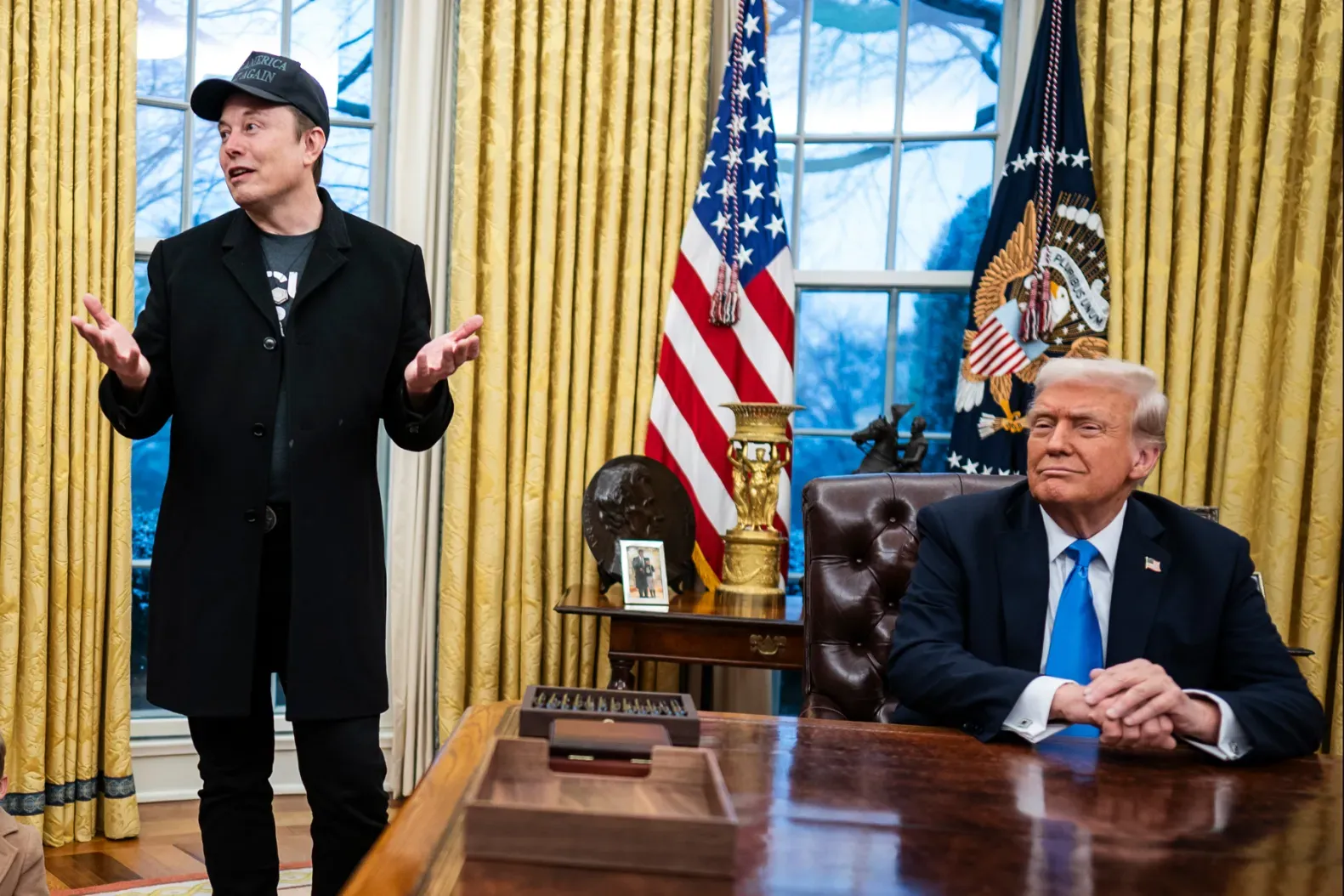 Elon Musk with President Donald Trump in the Oval Office at the White House on Feb. 11, 2025. Jabin Botsford/The Washington Post/Getty Images