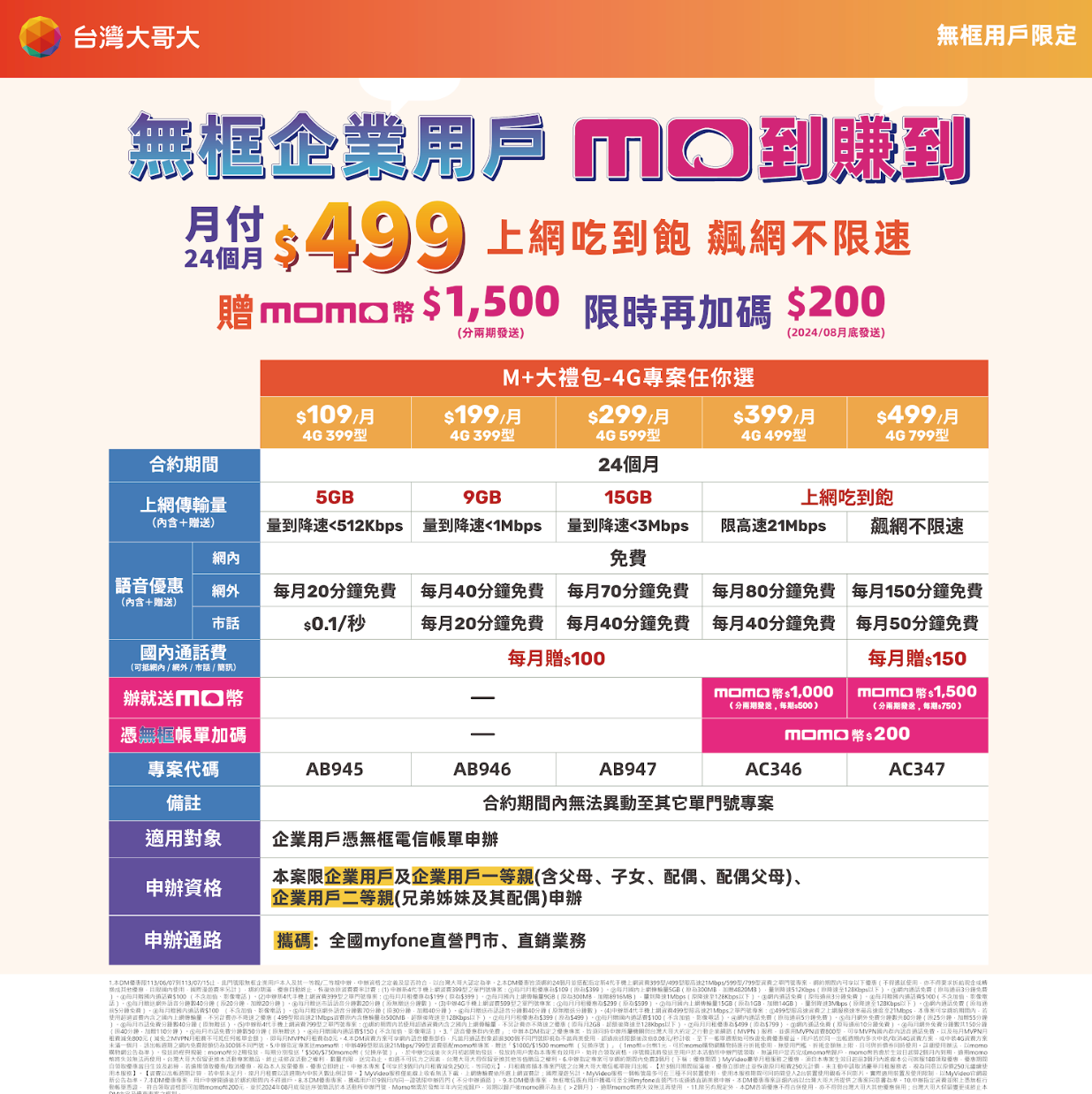 攜碼至台灣大哥大，享專案優惠！申辦指定方案再贈 $200 mo 幣！