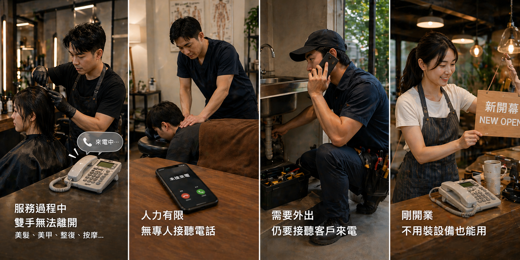 行動市話適用於店家的任何情境，不受時間、空間限制，走到哪都接得到。