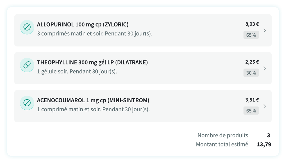 Odaiji - Estimation du montant d'une prescription de médicaments