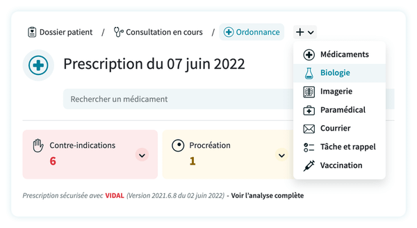Nouveau menu Créer et navigation d’une consultation plus fluide