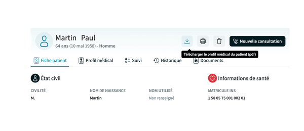 Imprimer et exporter le profil médical d’un(e) patient(e)