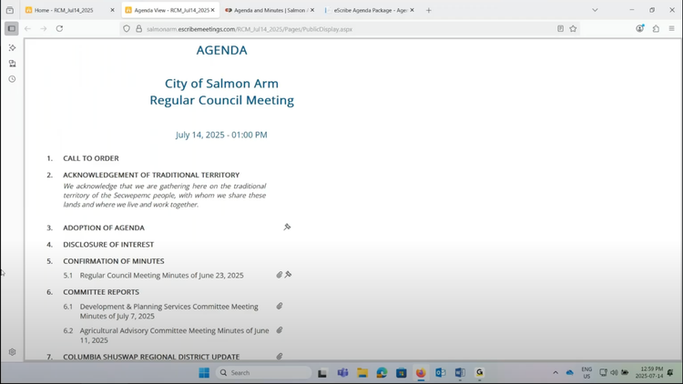 City Council Cliff Notes - July 14, 2025 - Salmon Arm