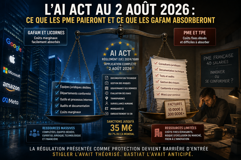 L'AI Act au 2 août 2026 : ce que les PME paieront et ce que les GAFAM absorberont