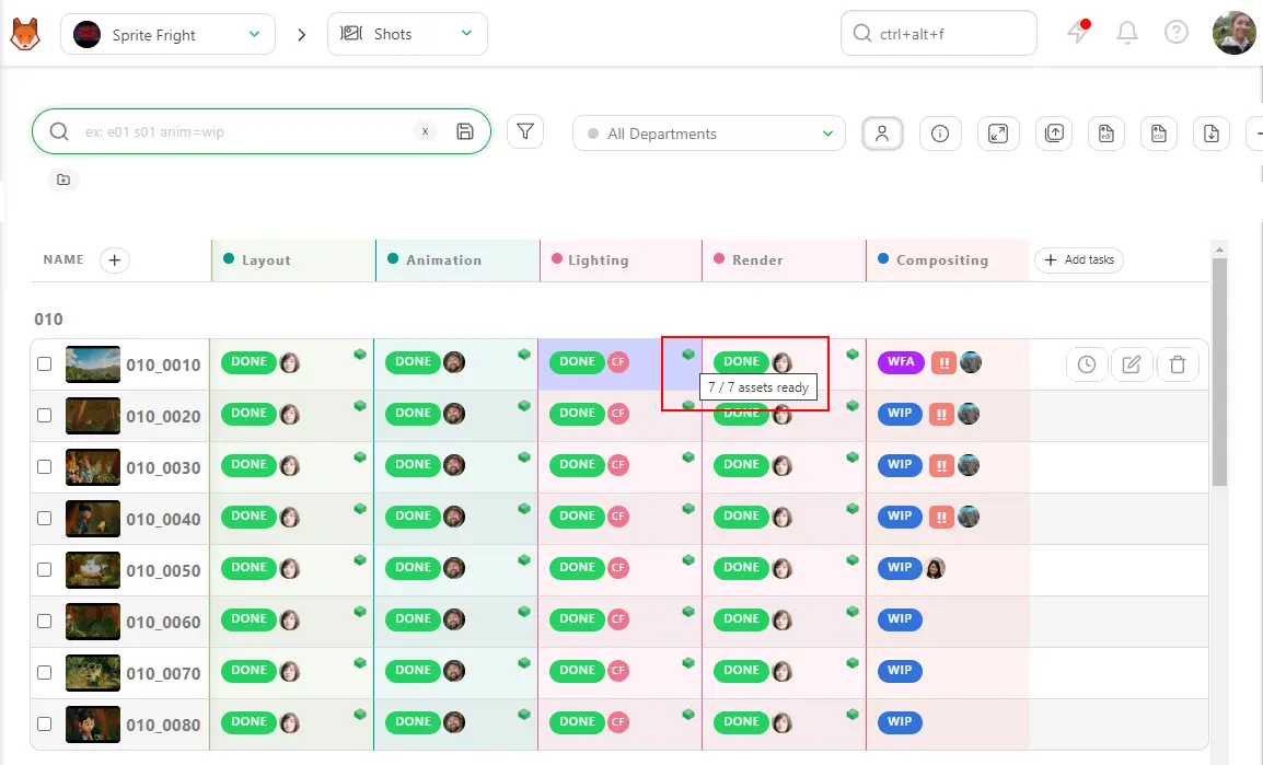 kitsu shot tasks
