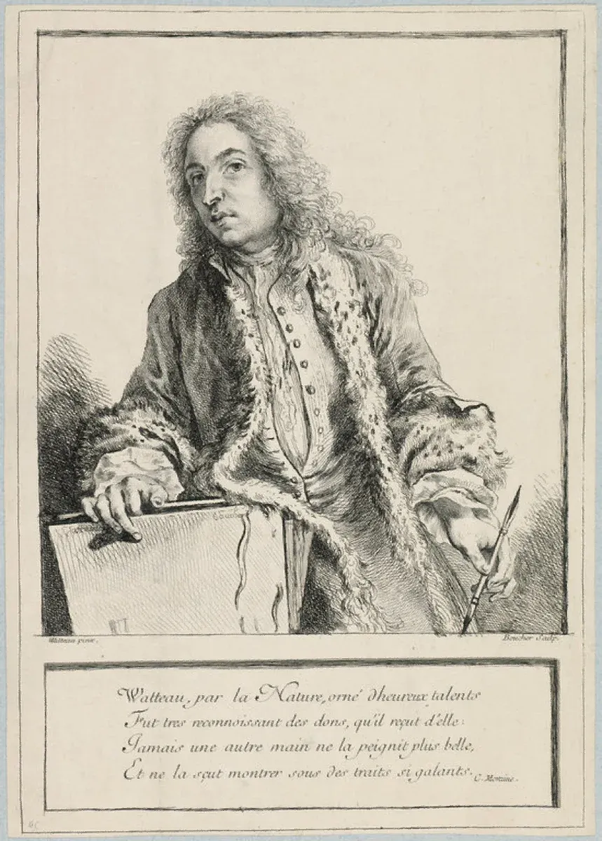 François Boucher, d'après Antoine Watteau. Portrait de Watteau, vers 1726-1727. Eau-forte et burin (voir note).
