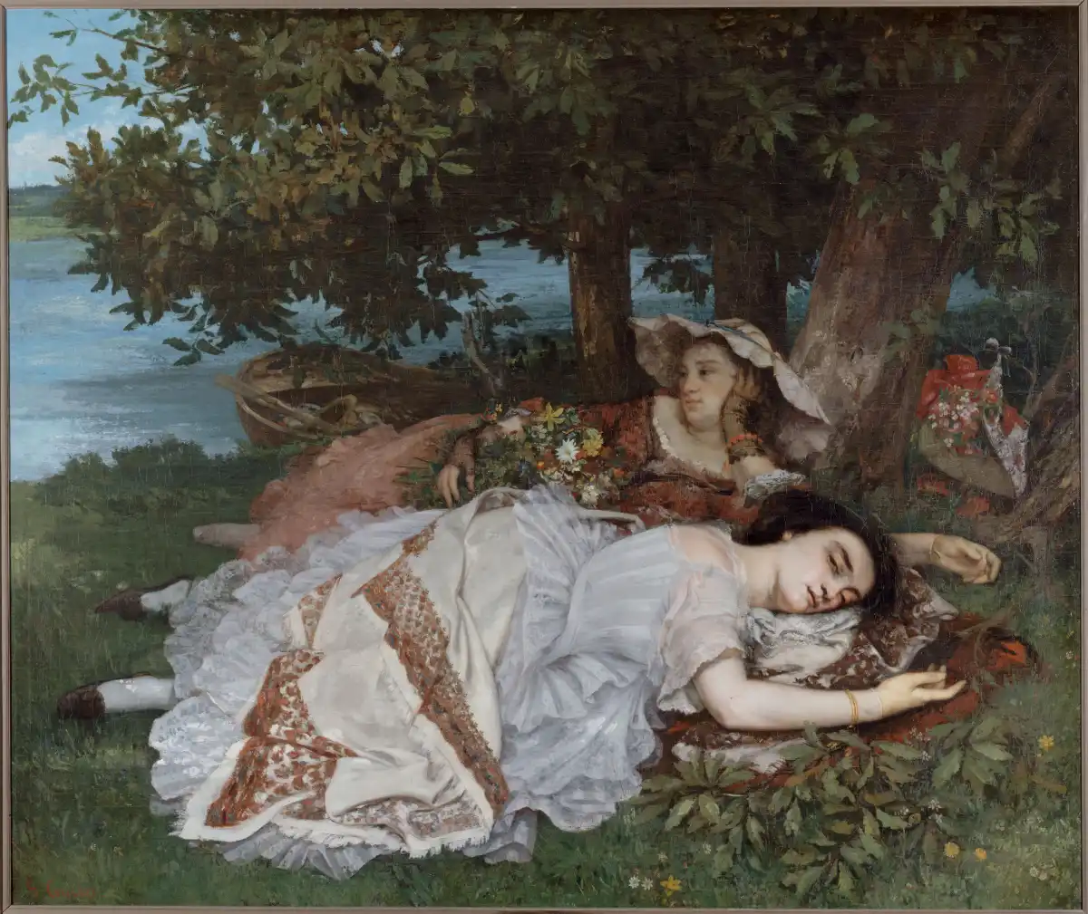 Gustave Courbet, Les Demoiselles des bords de la Seine (été), 1856-1857. Huile sur toile, 174 × 206 cm. Paris, Petit Palais — musée des Beaux-Arts de la Ville de Paris (inv. PPP 377), don Étienne Baudry par l'entremise de Juliette Courbet, 1906.