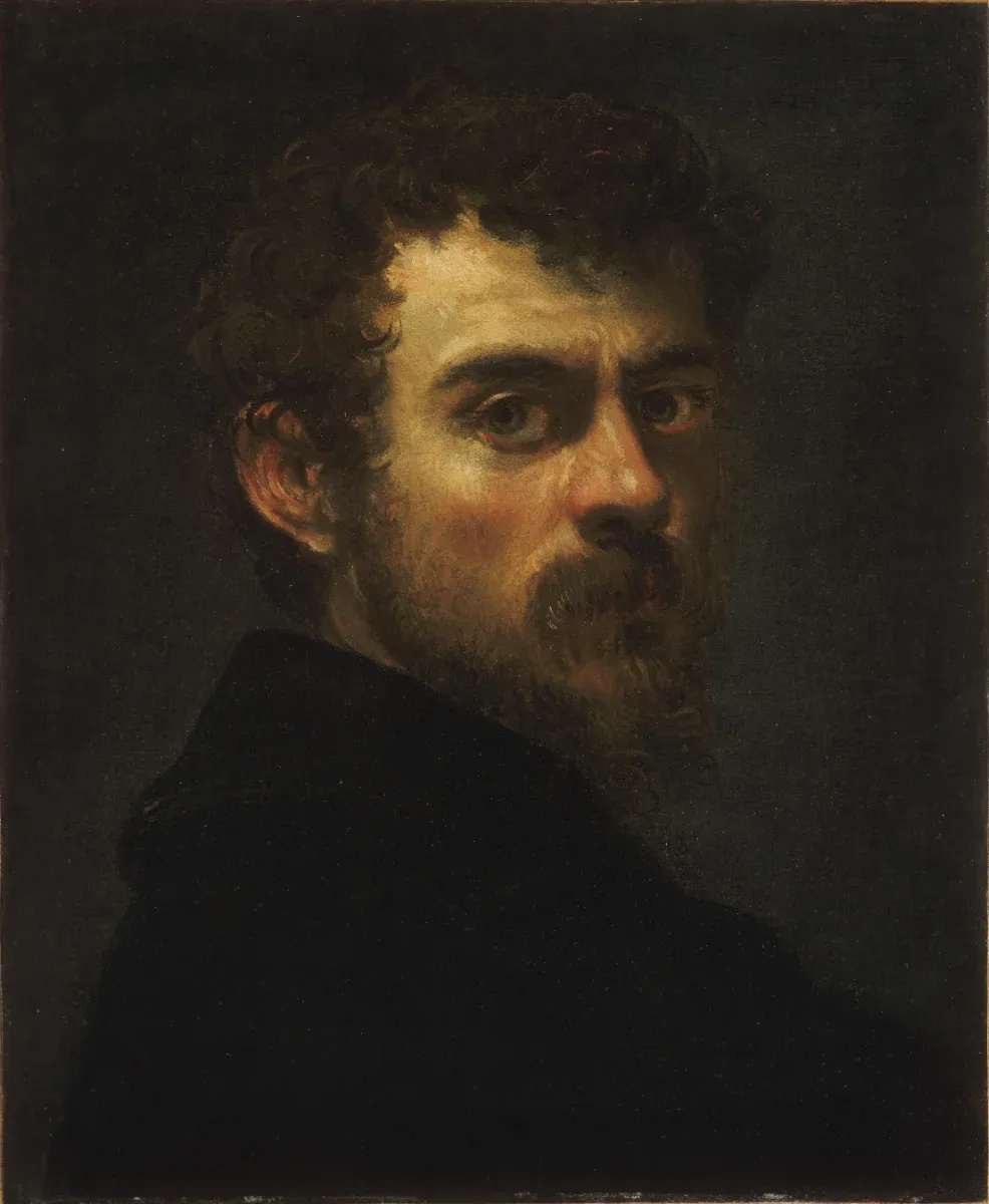 Tintoret. Autoportrait. Vers 1546-1548. Huile sur toile, 45,1 × 38,1 cm. Philadelphie, Philadelphia Museum of Art (inv. 1983-190-1). Don de Marion R. Ascoli et du Marion R. and Max Ascoli Fund, en l'honneur de Lessing Rosenwald, 1983.