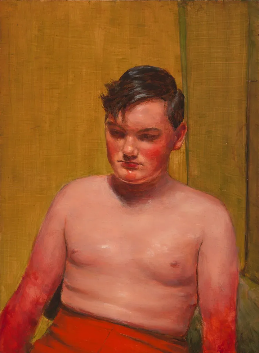 Michaël Borremans, Boy with Bloody Arms, 2026. Huile sur panneau de bois, 31,5 × 23 cm. Présentée dans l’exposition French Painting, galerie David Zwirner, Paris, du 5 juin au 22 juillet 2026.