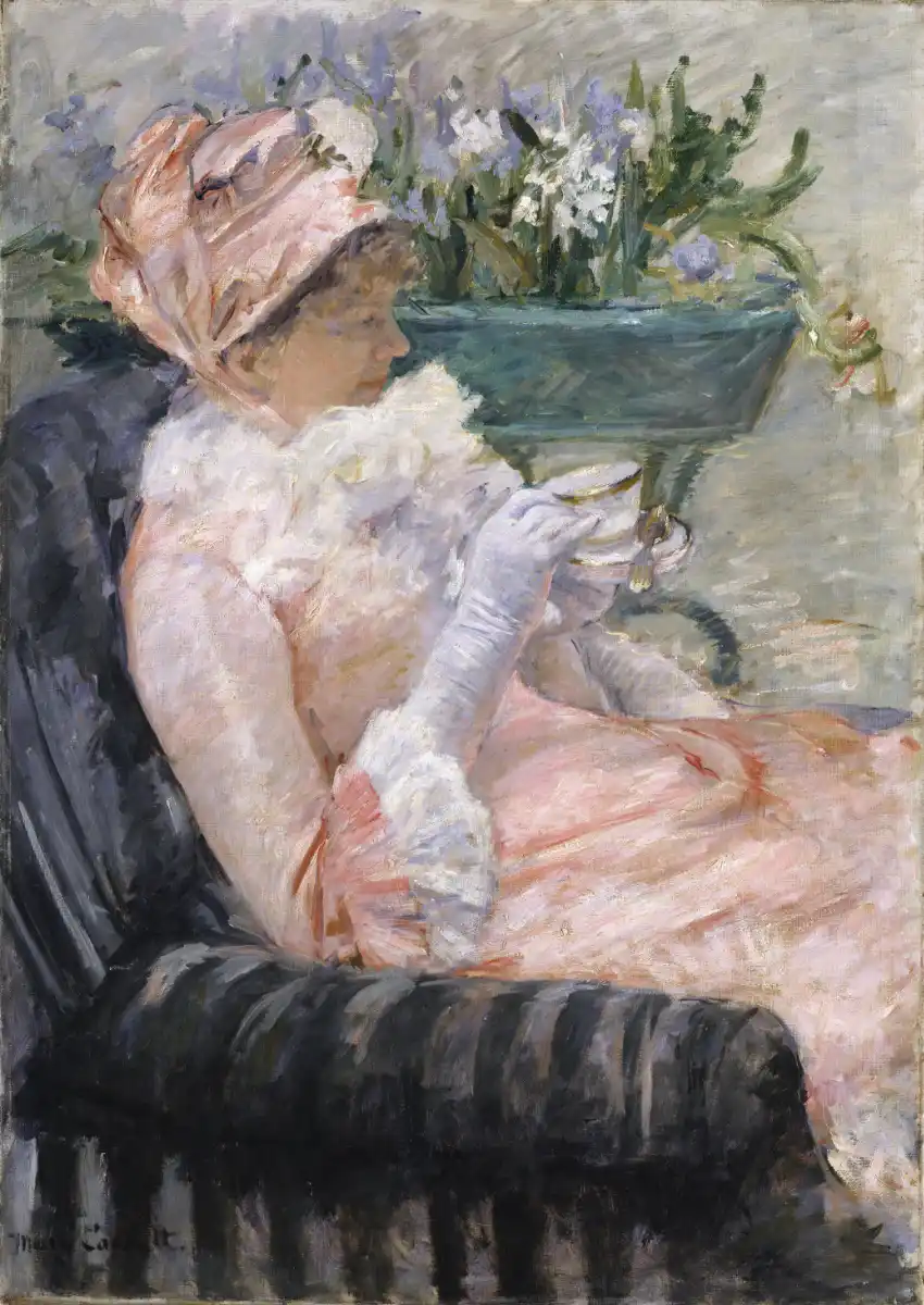 Mary Cassatt, La Tasse de thé, vers 1880-1881. Huile sur toile, 92,4 × 65,4 cm. New York, Metropolitan Museum of Art, ancienne collection James Stillman, don du Dr Ernest G. Stillman, 1922, inv. 22.16.17. 