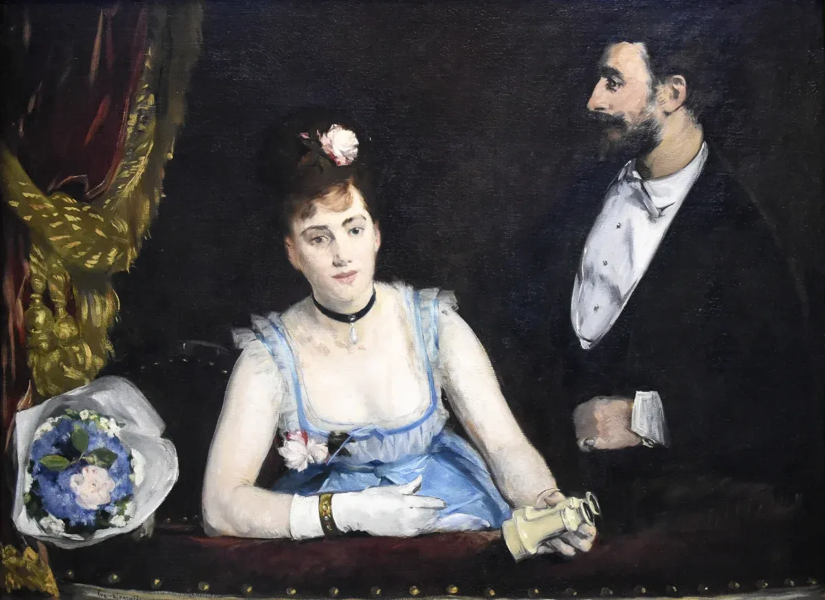 Eva Gonzalès, Une loge aux Italiens, vers 1874. Huile sur toile, 97,7 × 130 cm. Paris, musée d’Orsay. Don de Jean Guérard, fils de l’artiste, en 1927. Inv. RF 2643.