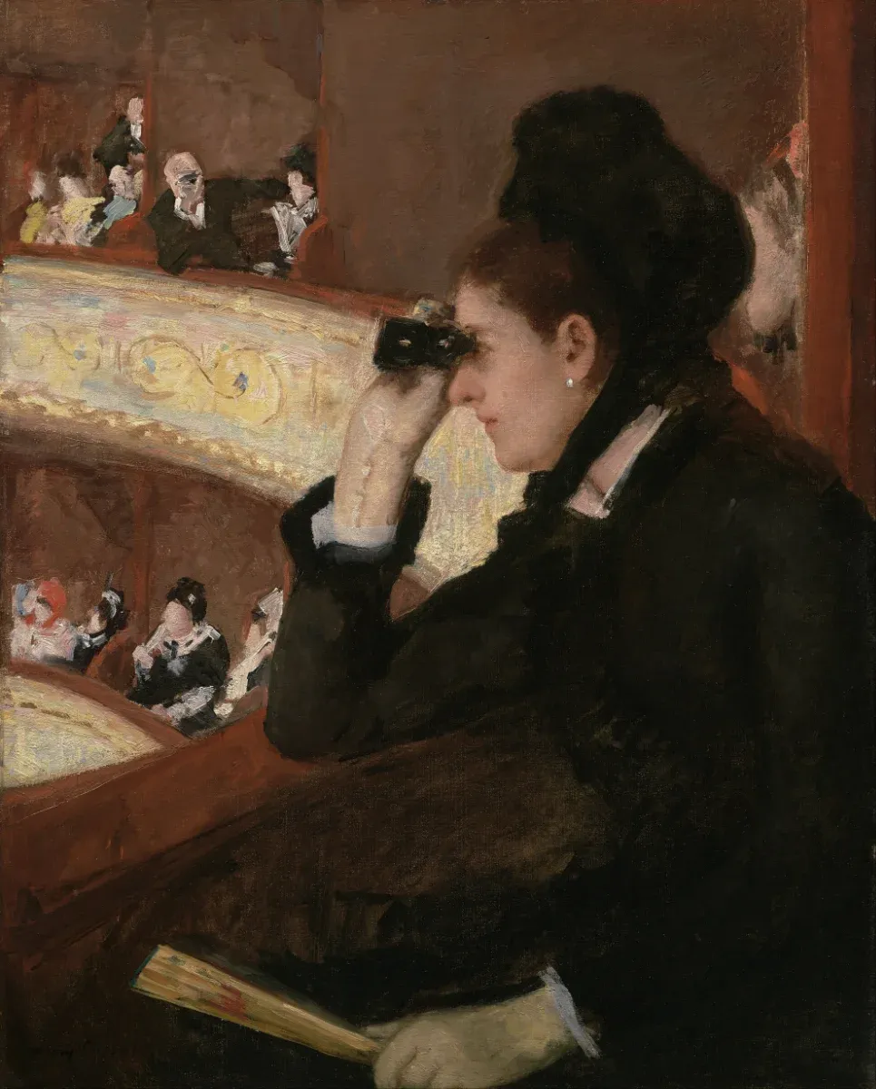 Mary Cassatt, Dans la loge, 1878. Huile sur toile, 81,28 × 66,04 cm. Boston, Museum of Fine Arts, collection Hayden, fonds Charles Henry Hayden, inv. 10.35.