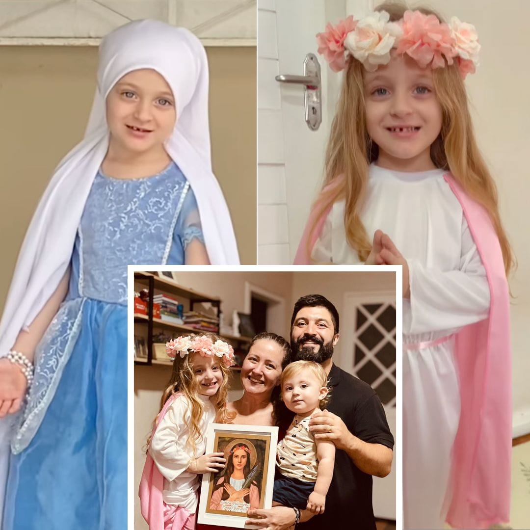 Dad Comes Home to a Sweet Surprise: Daughter Dresses as Virgin Mary & St. Philomena!