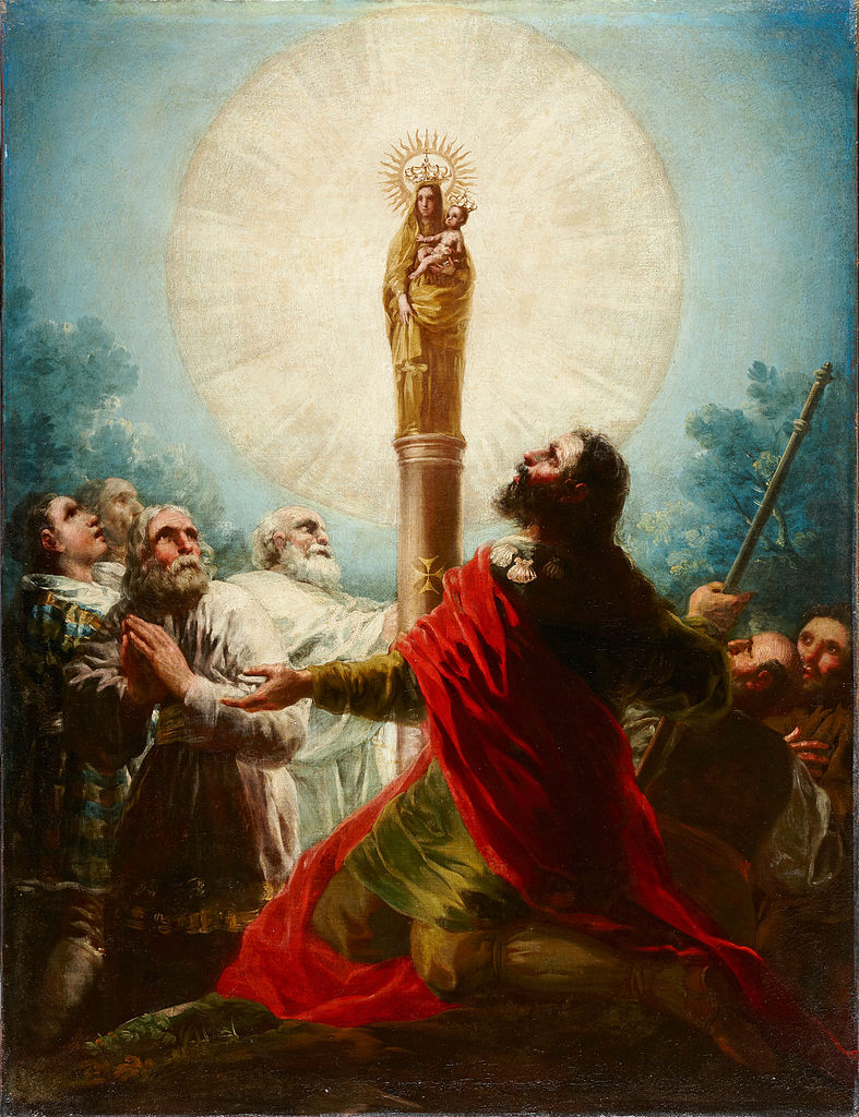 A painting of Our Lady of the Pillar appearing to St. James in the 1st century. By Francisco de Goya, 18th century. / Public Domain, Wikipedia