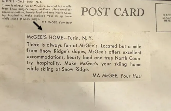 Postcard back: describing Ma McGee's home