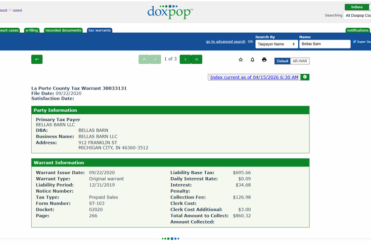 Bellas Barn: What the Public Records Show