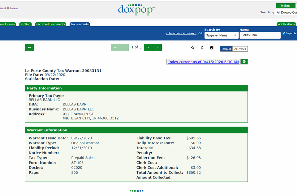 Bellas Barn: What the Public Records Show