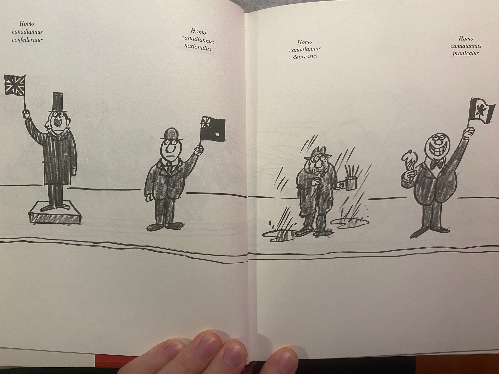 Homo canadiannus (second of three, showing Homo confederatus, nationalus, depressus and prodigalus)