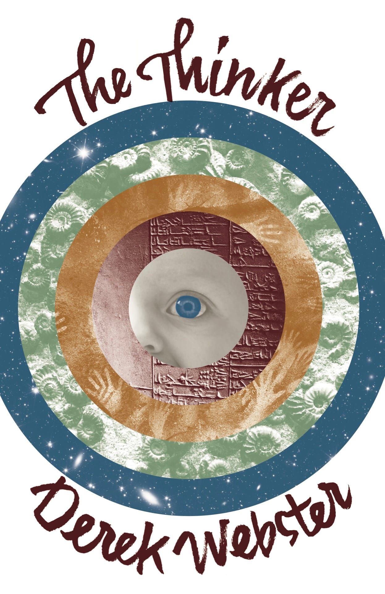 Cover of Derek Webster's poetry chapbook The Thinker, designed by Brian Morgan; described at length in review below.