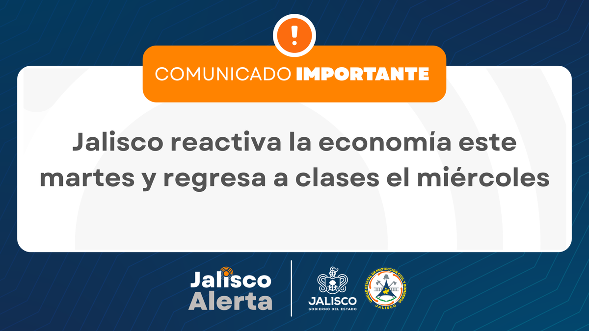 Jalisco reactiva la economía este martes y regresa a clases el miércoles