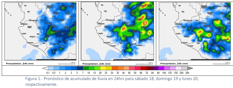 Potencial de lluvias durante fin de semana