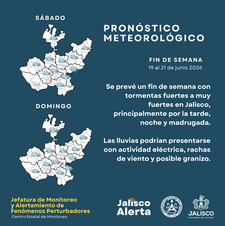 Lluvias fuertes y tormentas marcarán el fin de semana en Jalisco