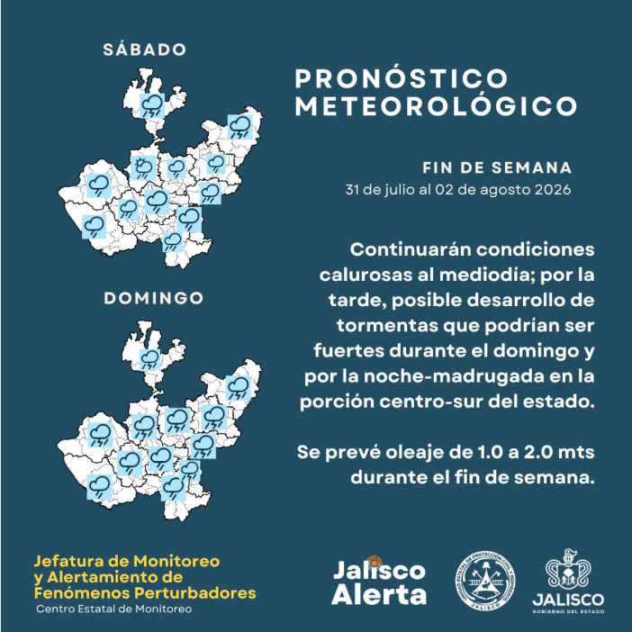 Fin de semana con lluvias y tormentas en Jalisco