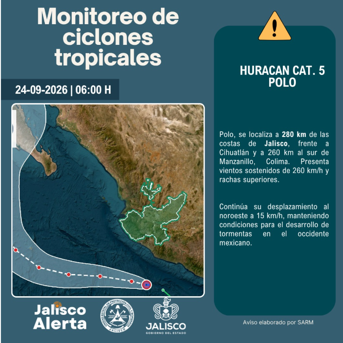 Polo se acerca a las costas de Jalisco; se prevén lluvias fuertes de jueves a sábado