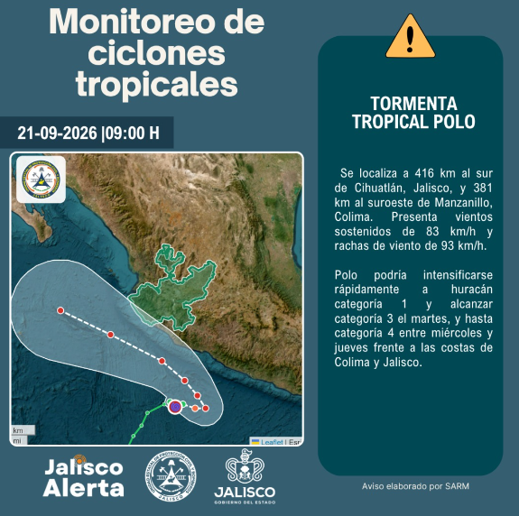 Polo podría convertirse en huracán de categoría mayor y acercarse a las costas de Jalisco