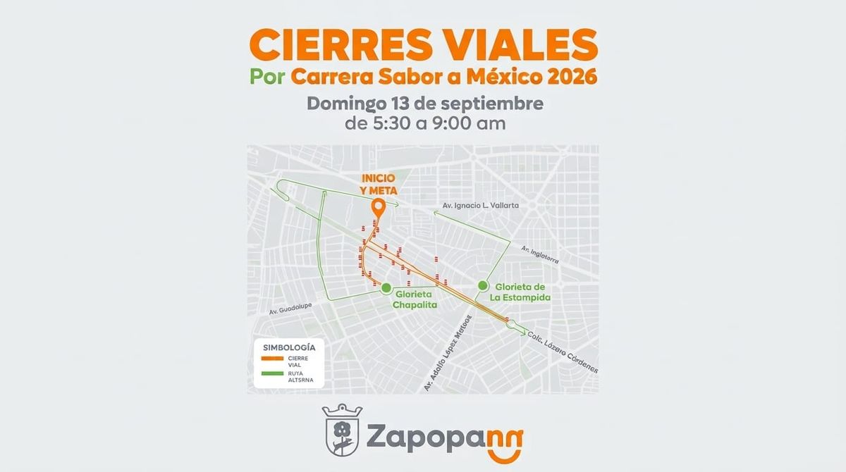 Carrera generará cierres viales este domingo en Zapopan