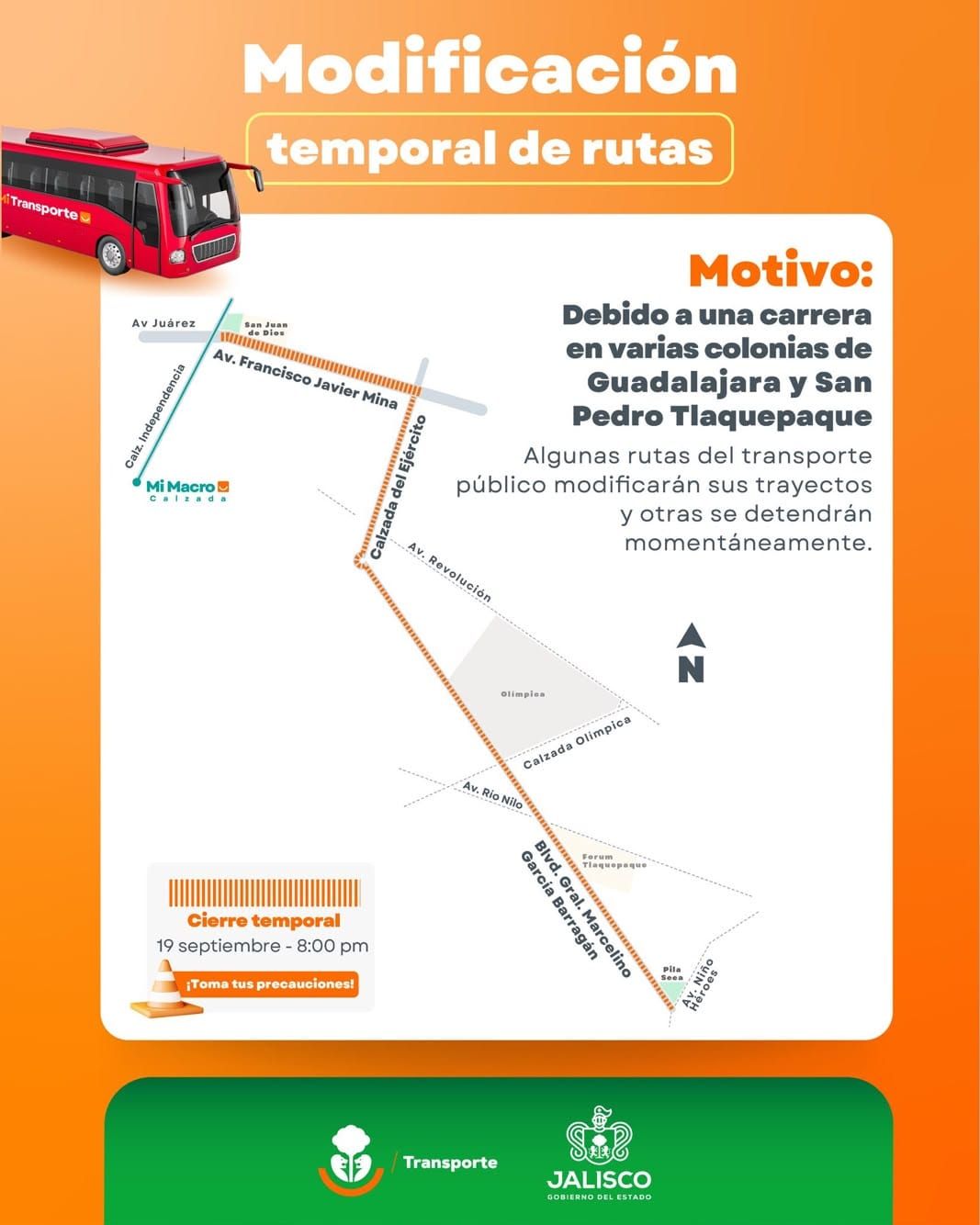 Una Carrera provocará cierres y cambios al transporte este sábado