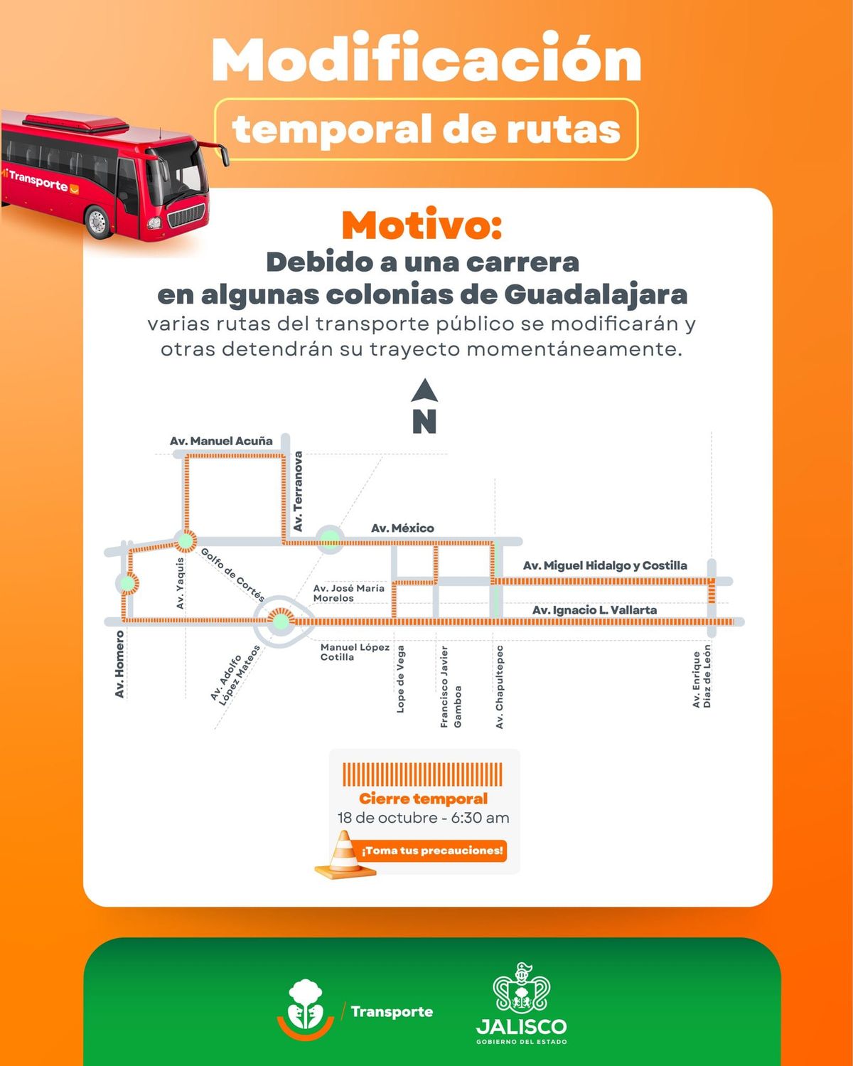 Cierres viales y cambios al transporte por evento deportivo este domingo
