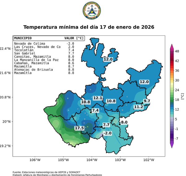 Frío intenso persiste en las montañas del sur de Jalisco; Nevado de Colima registra -2 °C