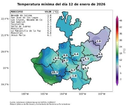 Continúan temperaturas bajas en Jalisco por frente frío 27; se prevén heladas