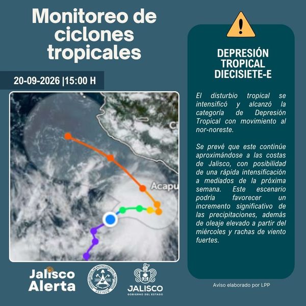 Disturbio tropical evoluciona a Depresión Tropical Diecisiete-E frente al Pacífico